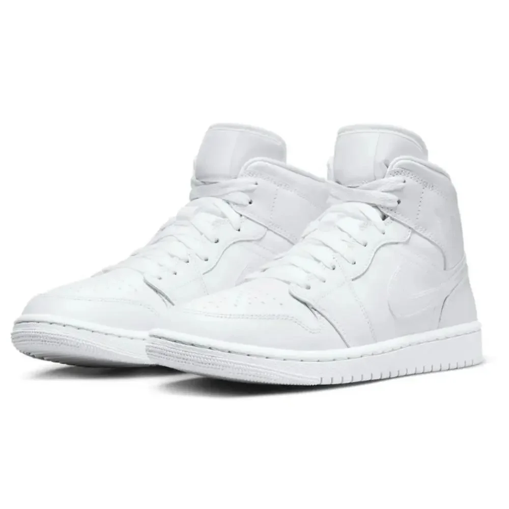Nike Air Jordan 1 Mid Sneakers Triple White Leather Rubber Active Women's 7
